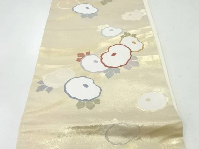 椿模様織出し名古屋帯【リサイクル】【中古】【着】