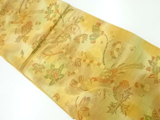 唐花に鳳凰模様織出し袋帯【リサイクル】【中古】【着】 唐花に鳳凰模様織出し袋帯【リサイクル】【中古】【着】