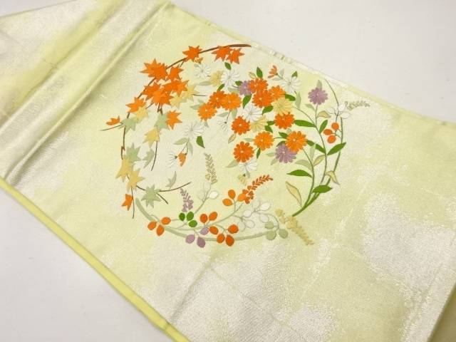 石畳に花丸文様刺繍名古屋帯【リサイクル】【中古】【着】