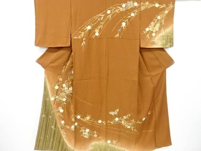 未使用品 金彩枝垂れ桜に蝶模様訪問着【リサイクル】【着】