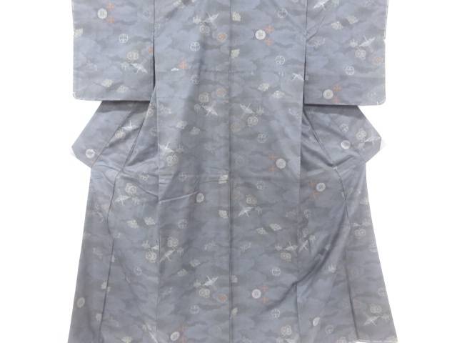 未使用品　鶴に鼓・家紋模様織り出し本場泥大島紬着物(5マルキ)【リサイクル】【着】