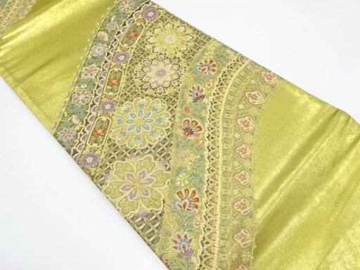 未使用品 本金箔 引箔二重織 花更紗模様織り出し袋帯【着】 未使用品 本金箔 引箔二重織 花更紗模様織り出し袋帯【着】
