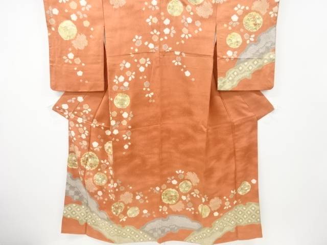 絞り雪輪に橘・菊・梅模様刺繍訪問着【中古】【着】