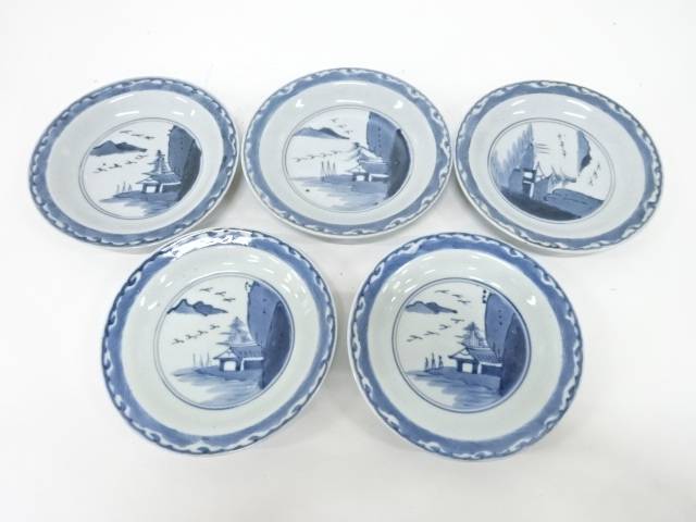 古伊万里　染付山水六寸皿5客揃【中古】【道】
