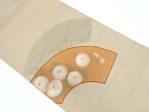 節紬地紙に万寿菊模様刺繍名古屋帯【リサイクル】【中古】【着】 節紬地紙に万寿菊模様刺繍名古屋帯【リサイクル】【中古】【着】