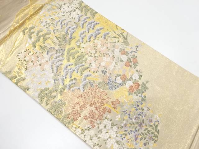 山並に草花風景模様織り出し袋帯【リサイクル】【中古】【着】