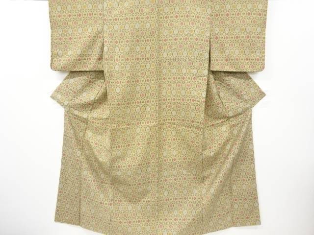 花七宝模様手織り紬着物【中古】【着】