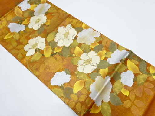 金彩花に尾長鳥模様刺繍袋帯【中古】【着】 金彩花に尾長鳥模様刺繍袋帯【中古】【着】