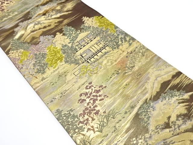 引箔　日本百景模様織り出し袋帯【中古】【着】