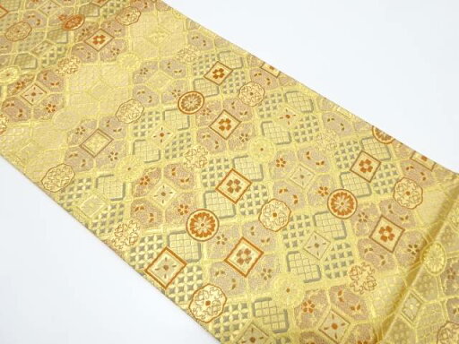 菱に花・古典柄織り出し袋帯【中古】【着】 菱に花・古典柄織り出し袋帯【中古】【着】