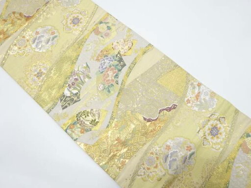 地紙に草花・雪輪・華紋織り出し袋帯【中古】【着】 地紙に草花・雪輪・華紋織り出し袋帯【中古】【着】