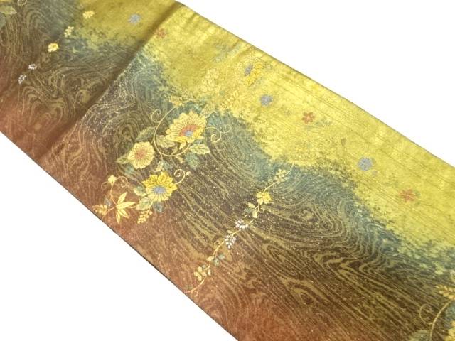 花唐草に墨流し模様織り出し袋帯【中古】【着】