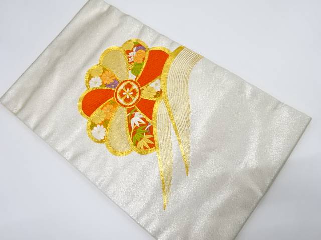 未使用品 波に花模様刺繍名古屋帯【着】