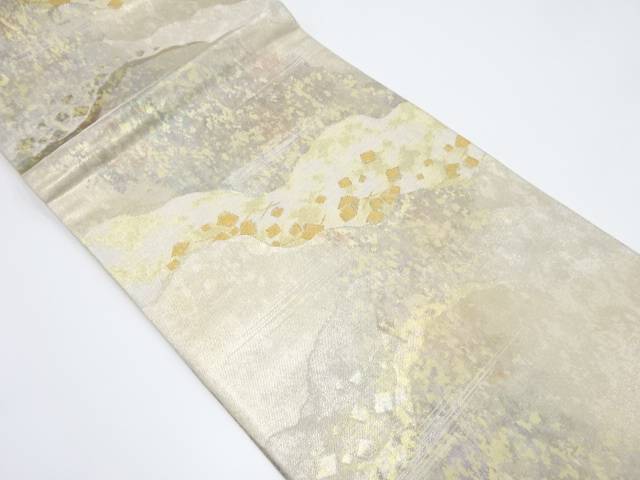 引箔 霞取りに箔散らし模様織り出し袋帯【中古】【着】
