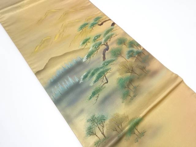 手描き遠山に松模様織り出し袋帯【中古】【着】