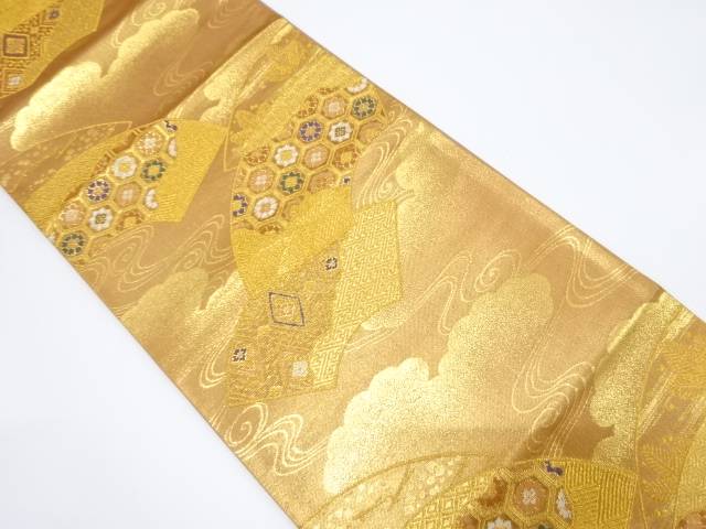 地紙に花・古典柄模様織出し袋帯【中古】【着】(4)