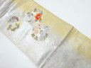 引箔 葡萄に椿・菊模様織り出し名古屋帯【中古】【着】