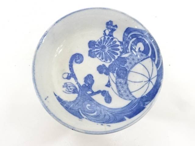 古伊万里　瀬戸印判手　鞠に菊小皿【中古】【道】