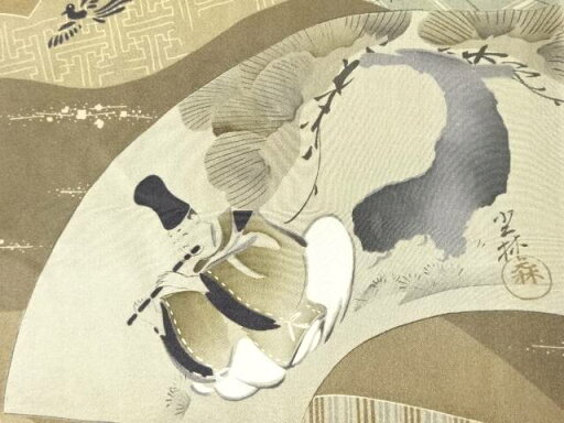 地紙に時代人物模様肩裏お召男物羽織【アンティーク】【中古】【着】 地紙に時代人物模様肩裏お召男物羽織【アンティーク】【中古】【着】