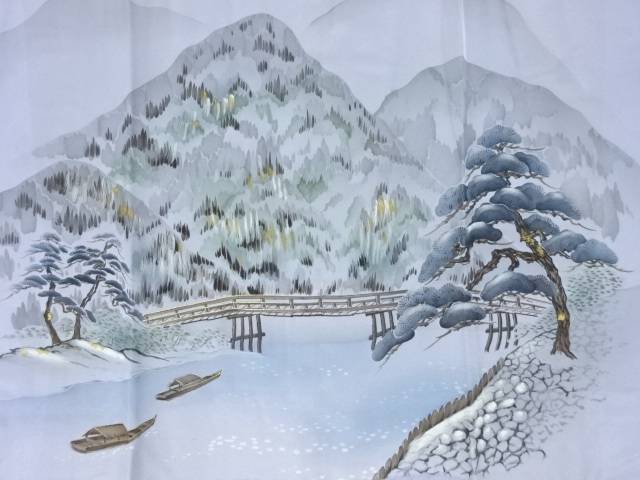 風景模様男物長襦袢【アンティーク】【中古】【着】