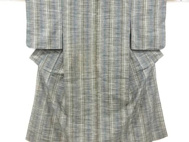 縞に絣柄織り出し手織り紬着物【アンティーク】【中古】【着】【sp_off】