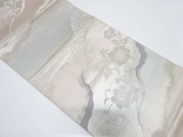 道長取りに花唐草模様織り出し袋帯(材料)【アンティーク】【中古】【着】