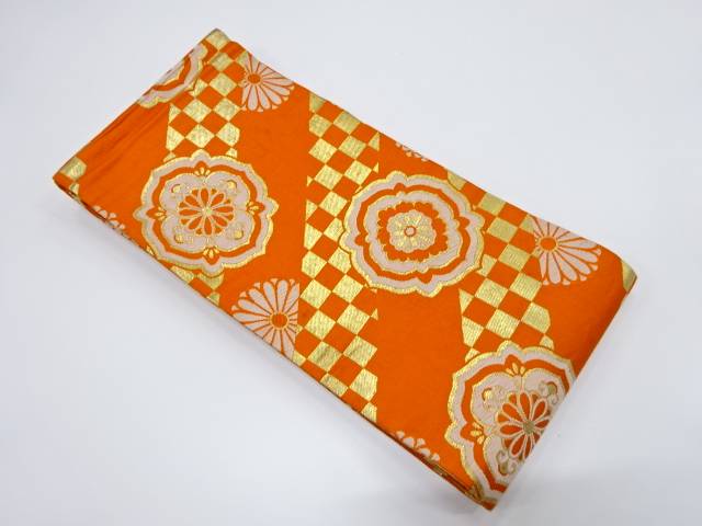 華紋に市松織り出し子供帯（材料）【アンティーク】【中古】【着】