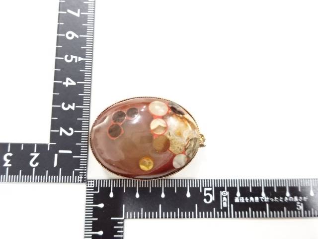 天然石帯留め【アンティーク】【中古】【着】