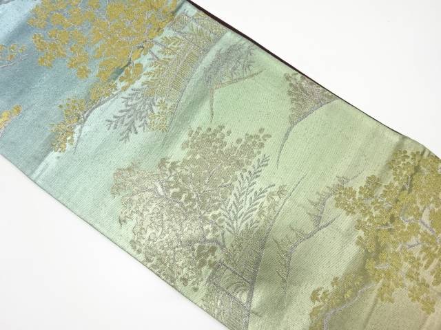 垣根に樹木模様織り出し袋帯（材料）【アンティーク】【中古】【着】