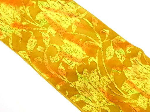 ふくれ織 花模様織り出し暈し全通袋帯【中古】【着】 ふくれ織 花模様織り出し暈し全通袋帯【中古】【着】