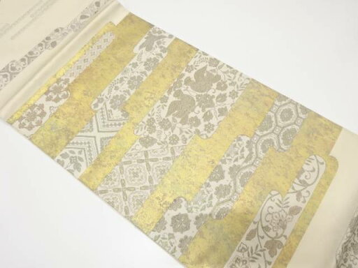引箔ヱ霞に花鳥更紗模様織出し袋帯【中古】【着】 引箔ヱ霞に花鳥更紗模様織出し袋帯【中古】【着】