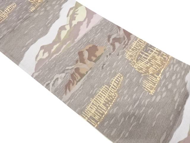 萬葉染　山並に風景模様織り出し袋帯【中古】【着】