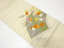 地紙に秋草模様刺繍開き名古屋帯(額縁仕立て)【中古】【着】(4)