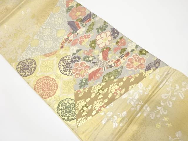 裂取鳳凰牡丹織り出し袋帯【中古】【着】