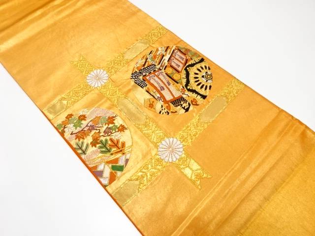 東京ますいわ屋　御所車に草花模様織り出し袋帯【中古】【着】