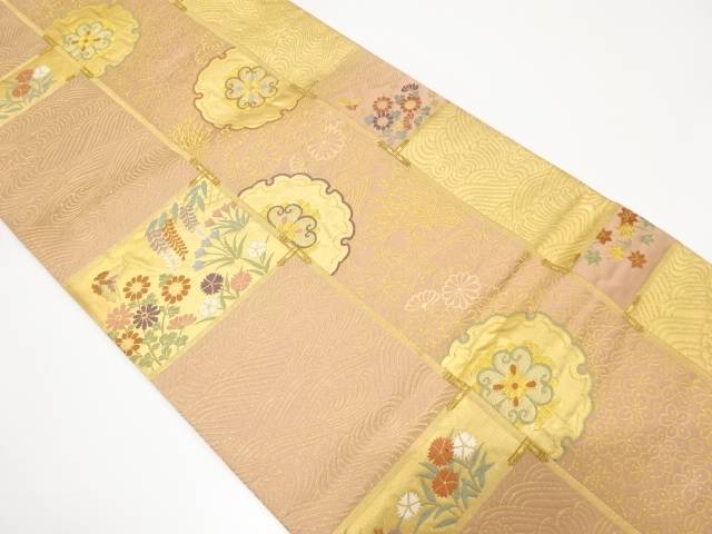 縞に雪輪・蝶・草花模様織り出し袋帯【中古】【着】(4)