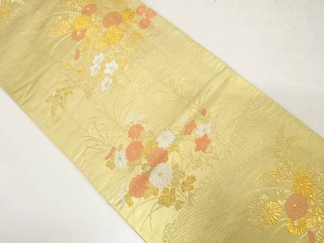 秋草模様織り出し袋帯【中古】【着】