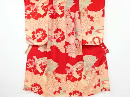 錦紗 牡丹に梅・役者模様長襦袢【アンティーク】【中古】【着】 錦紗 牡丹に梅・役者模様長襦袢【アンティーク】【中古】【着】