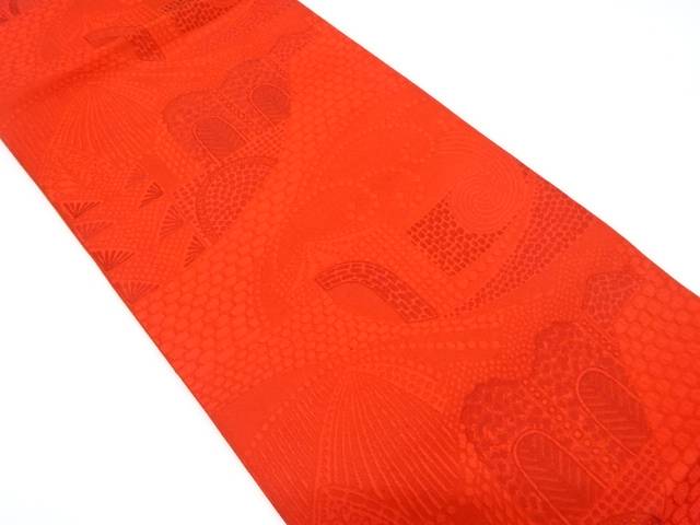 抽象屋敷模様織り出し全通袋帯【中古】【着】