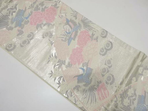 鳳凰に牡丹模様織り出し袋帯【中古】【着】 鳳凰に牡丹模様織り出し袋帯【中古】【着】