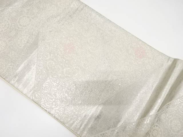 切りばめ 華紋に花更紗模様織り出し袋帯(材料)【アンティーク】【中古】【着】