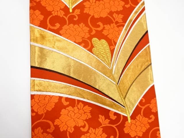 若松に花唐草模様織り出し袋帯（材料）【アンティーク】【中古】【着】