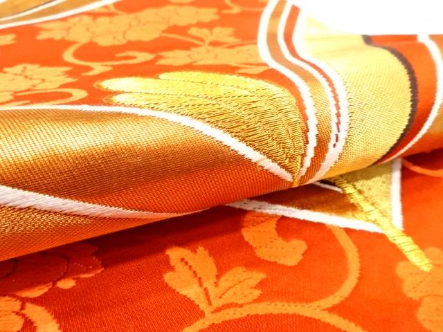 若松に花唐草模様織り出し袋帯（材料）【アンティーク】【中古】【着】