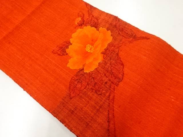 手織り真綿紬枝花模様織出し名古屋帯【リサイクル】【中古】【着】