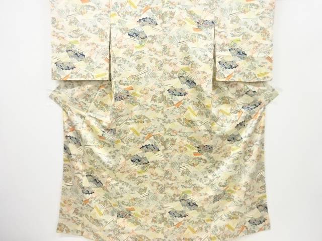 扇面に草花模様小紋着物【リサイクル】【中古】【着】