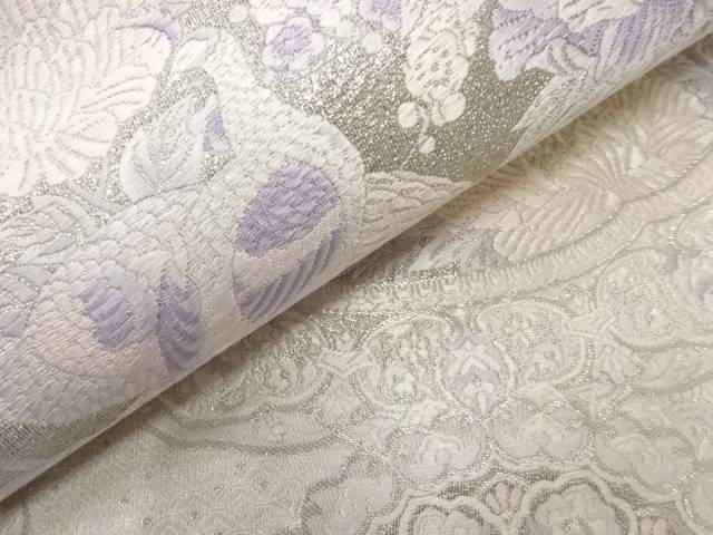 アンティーク　鏡裏に花鳥模様織出し袋帯（材料）【Pnt】