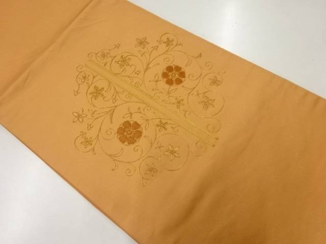 花唐草模様刺繍袋帯【リサイクル】【中古】【着】
