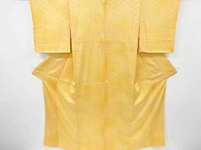 未使用品 扇青海波模様織り出し暈し一つ紋付下げ色無地着物【リサイクル】【着】