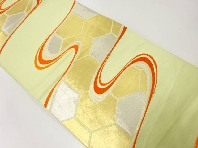 アンティーク　流水に亀甲繋ぎ模様織出し袋帯（材料）【Pnt】