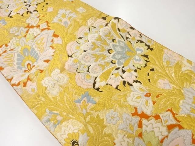 アンティーク 花更紗模様織出し袋帯(材料)【Pnt】